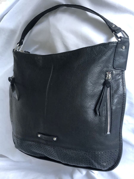 B Makowsky Black Leather Hobo Tote