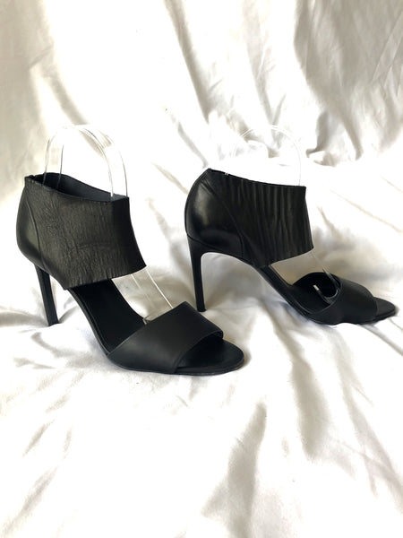 VINCE Size 9 Stephanie Black Leather Open Toe Heels