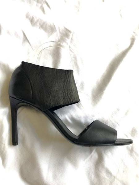 VINCE Size 9 Stephanie Black Leather Open Toe Heels