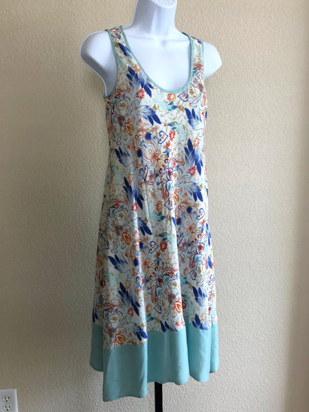 Sundance Size 4 White Silk Blue Floral Sleeveless – FABULUX