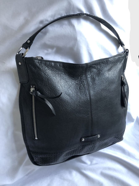 B Makowsky Black Leather Hobo Tote