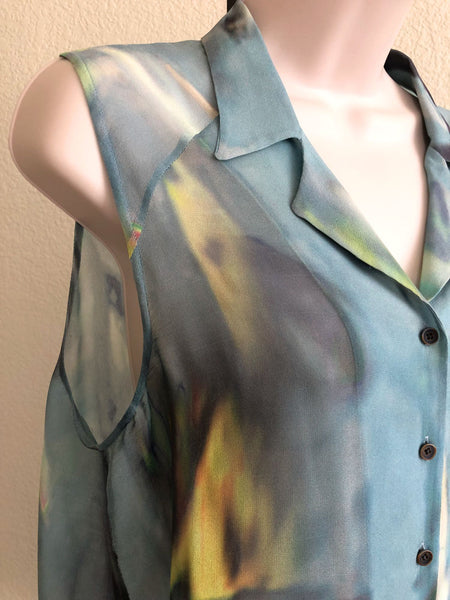 theyskens' theory MEDIUM Blue Silk Watercolor Blouse - CLEARANCE