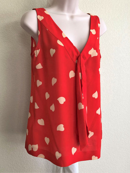 Tory Burch Size 4 Silk Red Hearts Top - CLEARANCE