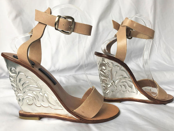 The Tui Collection Size 8 Beige Wedges Silver Heels - CLEARANCE