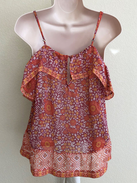 Joie Size Medium Ghanna Coral Floral Silk Tank