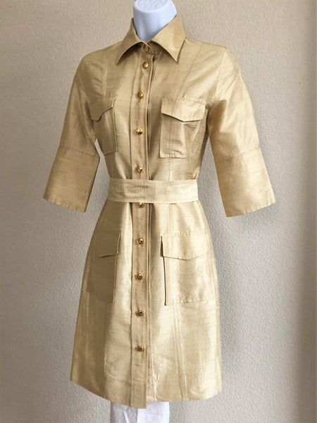 Pink Tartan Size 0 Gold Silk Snap Dress