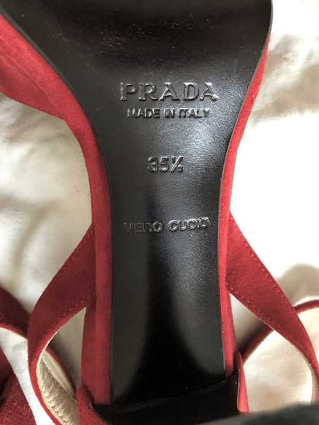 PRADA Authentic Size 6 Red Suede Sandals