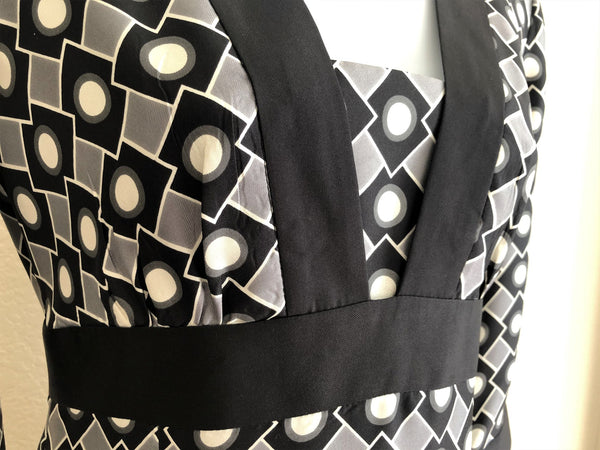 Milly Size 2 Black and White Silk Geometric Dress