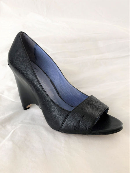 Biviel Couture Anthropologie Size 8 Sabana Black Leather Wedges