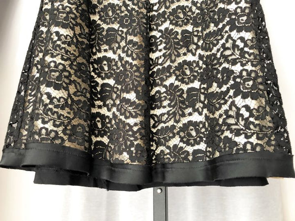 Rebecca Taylor Size 10 Nude Silk Skirt Black Lace Overlay - CLEARANCE