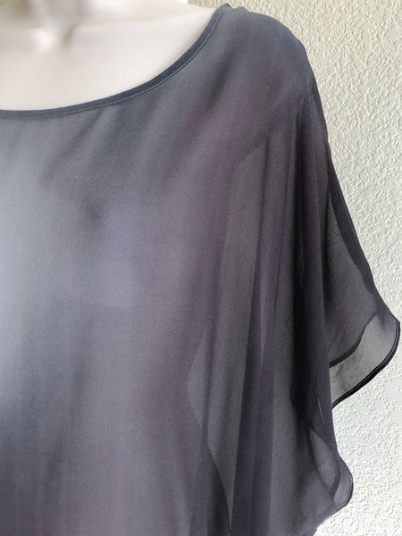 Eileen Fisher MEDIUM Gray Sheer Silk Tunic Top