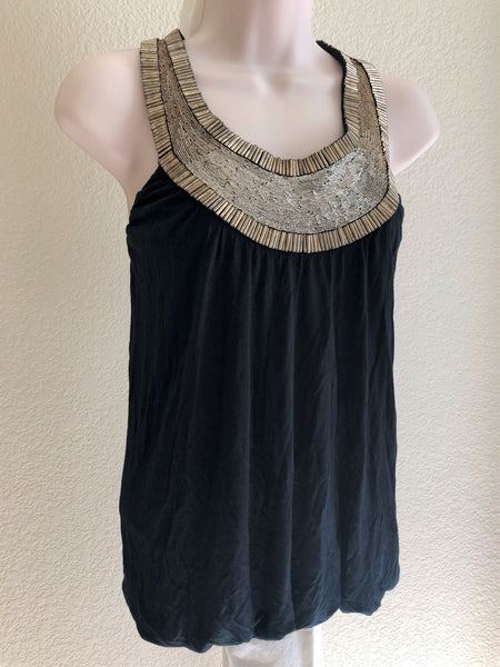 Haute Hippie MEDIUM Black Bead Neck Top