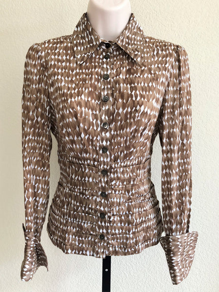 WORTH Size 2 Brown Print Ruched Blouse