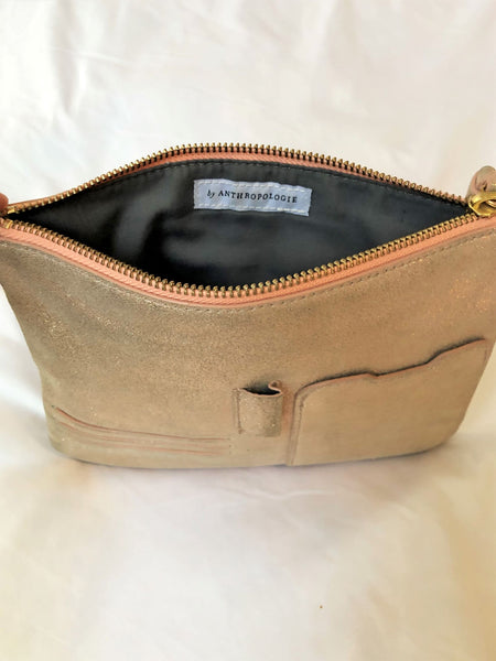 Anthropologie Rose Gold Leather Pouch