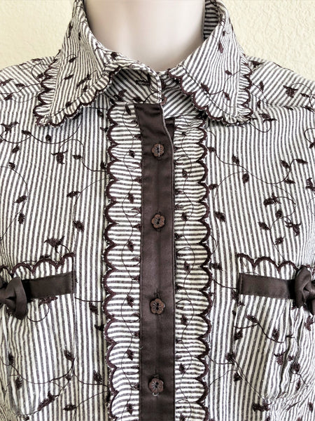 bebe MEDIUM  White and Brown Top - CLEARANCE