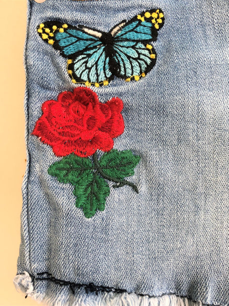 Hudson Size 0 Blue Denim Butterfly Rose Shorts