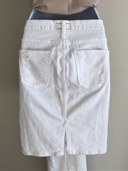 Current / Elliott Size 0 White Denim Distressed Skirt