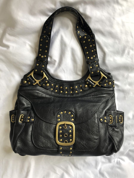 kooba Black Leather Gold Studded Bag