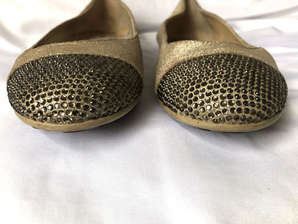 Jimmy Choo Authentic Size 6.5 - 7 Gold Rhinestone Flats