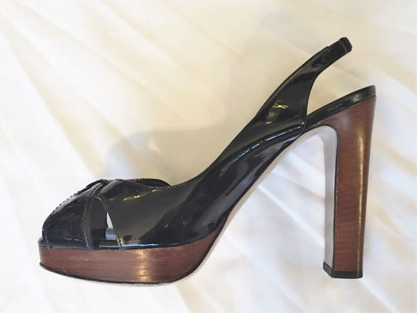 Valentino Authentic Size 7.5 Black Patent Leather Slingbacks