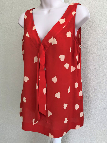 Tory Burch Size 4 Silk Red Hearts Top - CLEARANCE