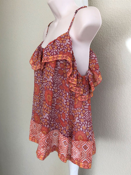 Joie Size Medium Ghanna Coral Floral Silk Tank