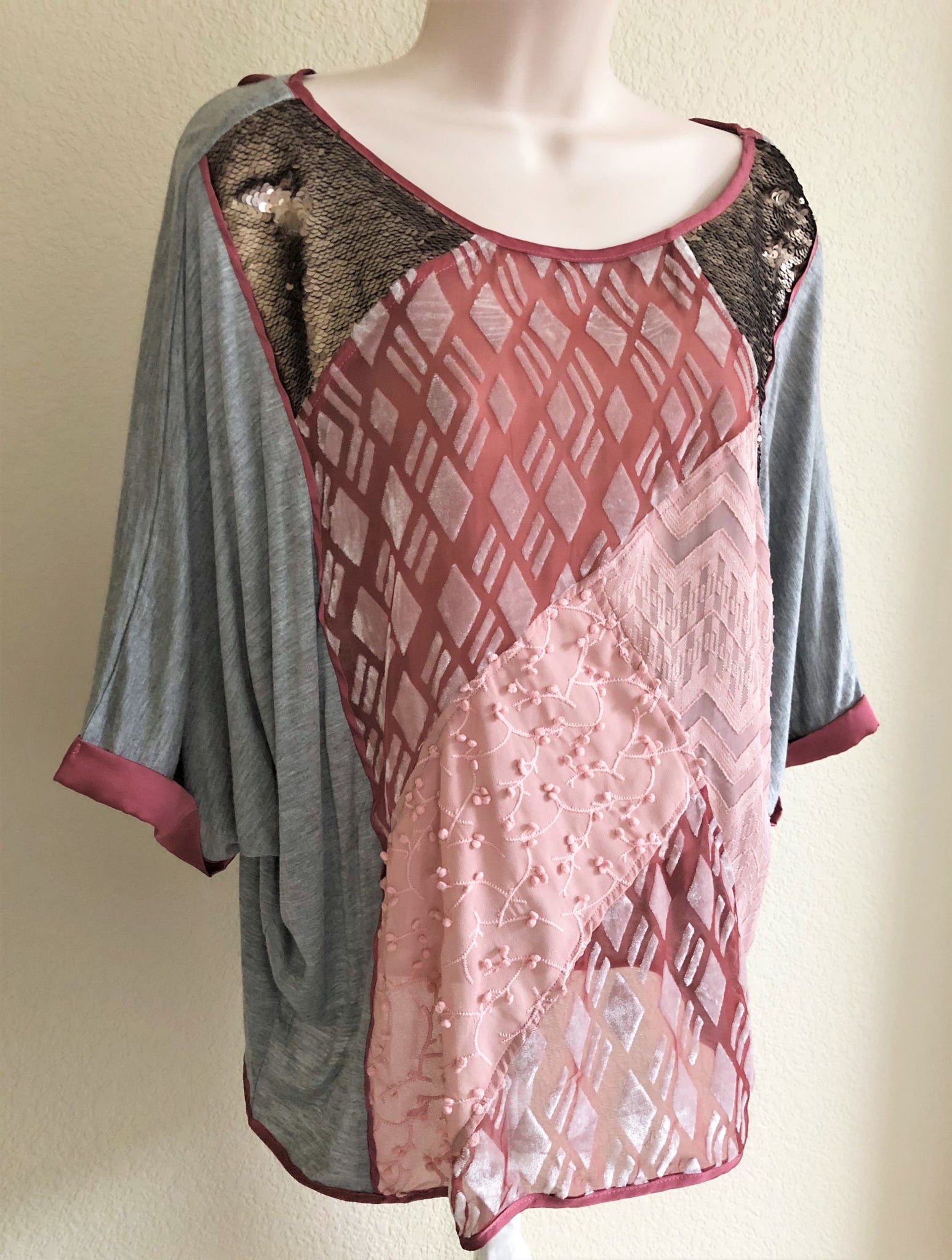 Tiny Anthropologie LARGE Gray and Mauve Top