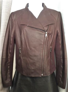 Andrew Marc MEDIUM Felix Burgundy Leather Moto Jacket