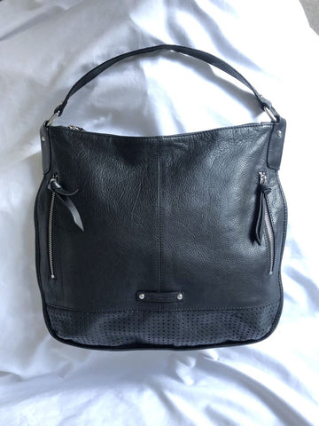 B Makowsky Black Leather Hobo Tote