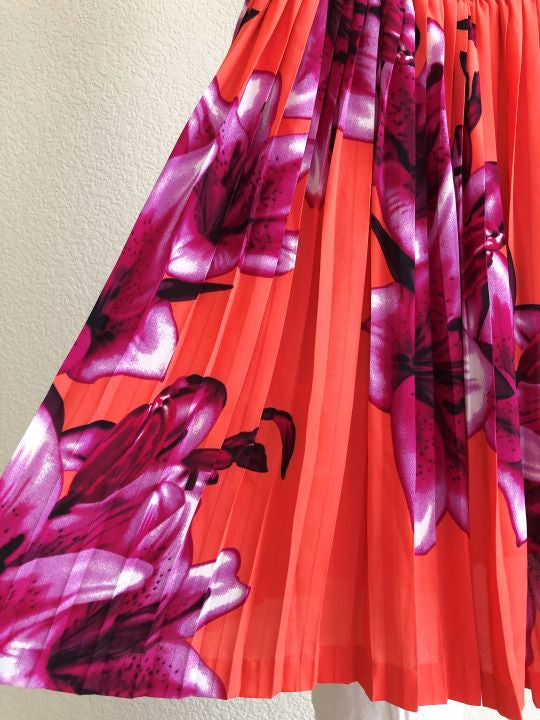 open lace back dress Yoana Baraschi Anthropologie Small Modele Coral Floral Pleated Dress Coral / Xs