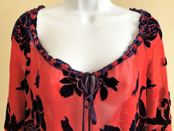 Hale Bob Size Small Red and Blue Floral Top