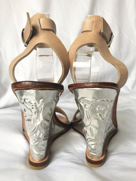 The Tui Collection Size 8 Beige Wedges Silver Heels - CLEARANCE