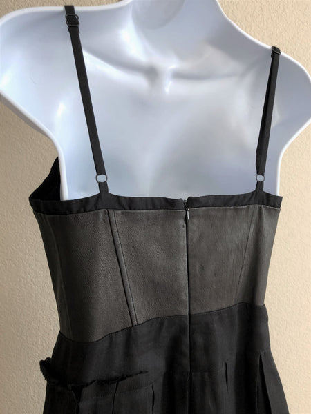 Rag & Bone Size 6 Black Leather Top Pleated Dress