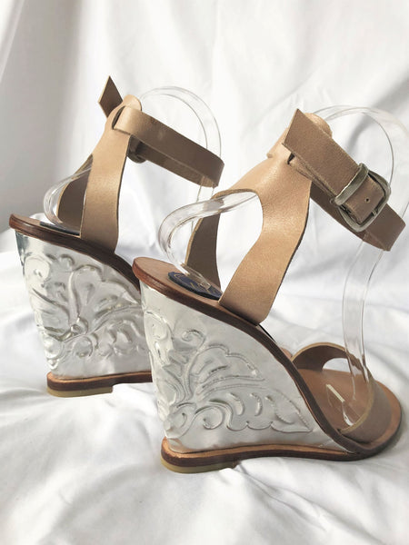 The Tui Collection Size 8 Beige Wedges Silver Heels - CLEARANCE