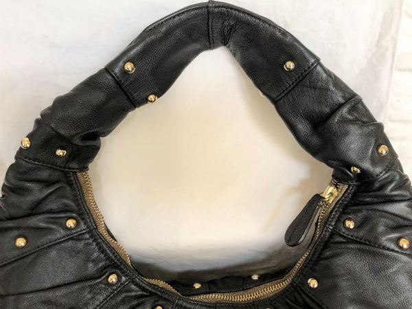 Goldenbleu Black Leather Studded Hobo