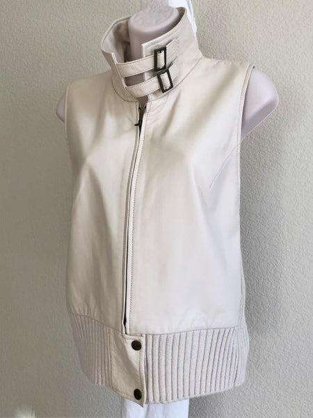 BCBGMaxazria LARGE Cream Leather Vest