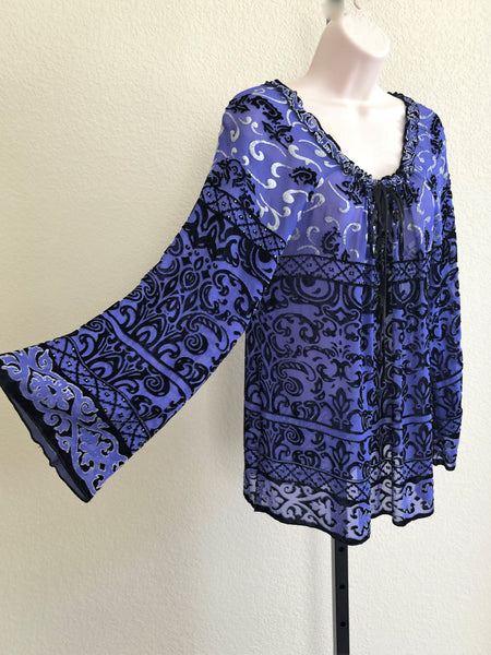 Hale Bob MEDIUM Purple Velvet Silk Blend Print Top