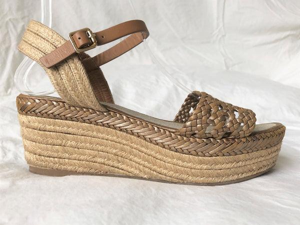 Tory Burch Size 8.5 Tan Woven Wedge Sandals