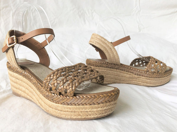 Tory Burch Size 8.5 Tan Woven Wedge Sandals