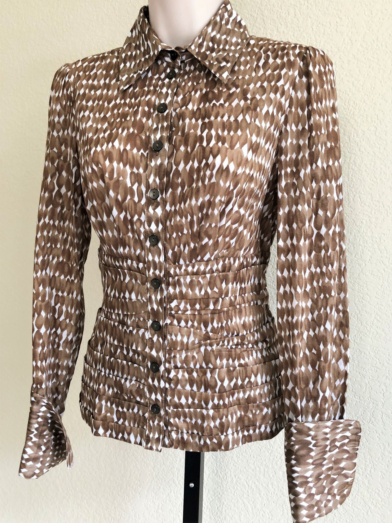 WORTH Size 2 Brown Print Ruched Blouse