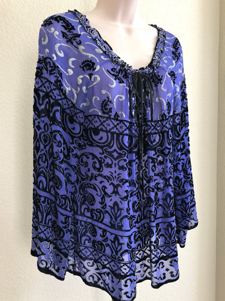 Hale Bob MEDIUM Purple Velvet Silk Blend Print Top