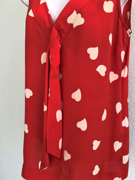 Tory Burch Size 4 Silk Red Hearts Top - CLEARANCE