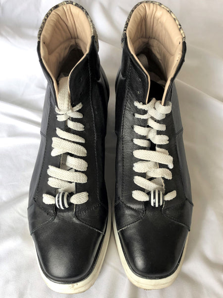 Oxitaly Size 8.5 Italian Black Leather Platform Sneakers - CLEARANCE