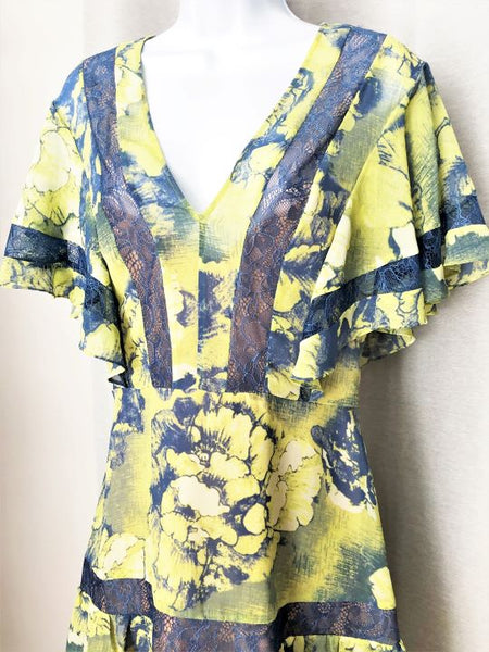 BCBGMaxazria Size 12 Blue and Yellow Floral Dress