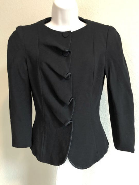 Armani Collezioni Size 10 Black Ruffle Blazer