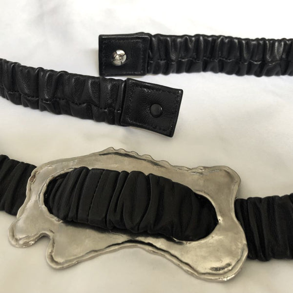 Henri Bendel Large Black Leather Belt Silver Buckle