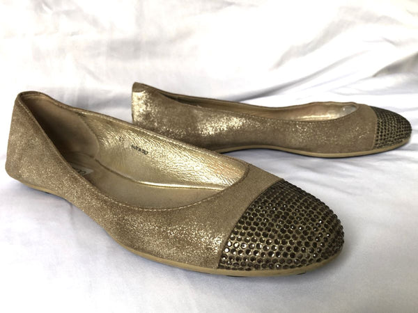 Jimmy Choo Authentic Size 6.5 - 7 Gold Rhinestone Flats