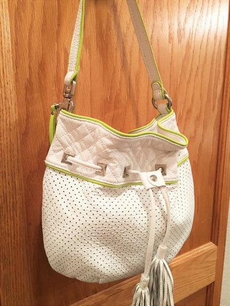 Francesco Biasia White Perforated Hobo Bag