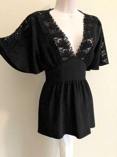 Tibi Size 6 Black Silk Peplum Top
