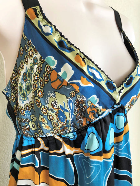 Hale Bob MEDIUM Blue Floral Silk Tank